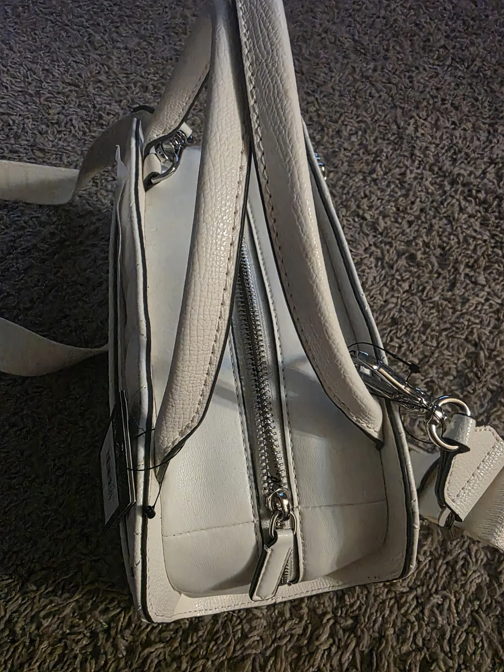 Karl Lagerfeld White Quilted Satchel with Playful Charm Accents